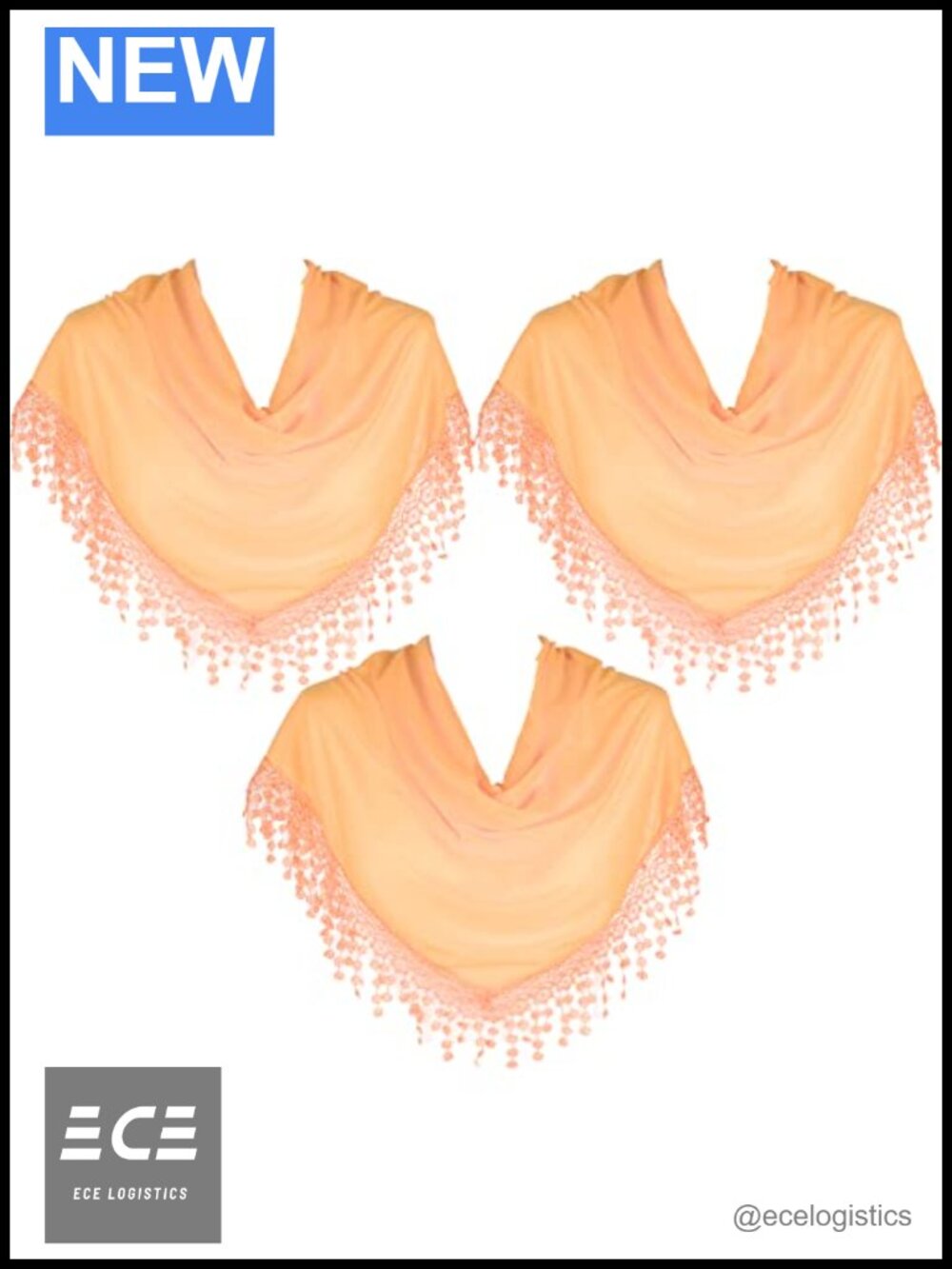 100% Viscose Triangle Scarf Lace Fringe Silky Soft Wrap
